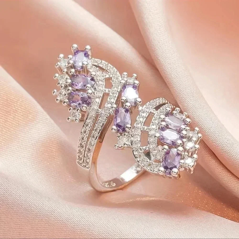 Elegant Amethyst and Zircon Spiral Ring